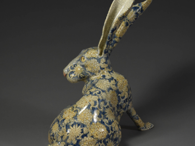 "Rabbit Run"  Ceramic. 11" x 6.5" x 12" (shown without base) ©Julia Mulligan