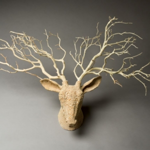"The Hunt". Ceramic, manzanita branches. Wall mounted, life size. Sold