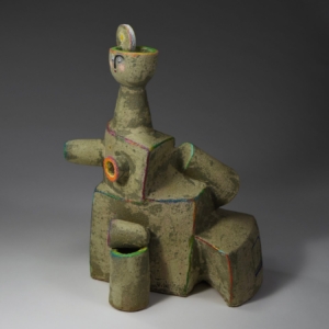 "My Mother and I Walk to the Market". Ceramic, glaze, pastel. 12" x 16" x9"