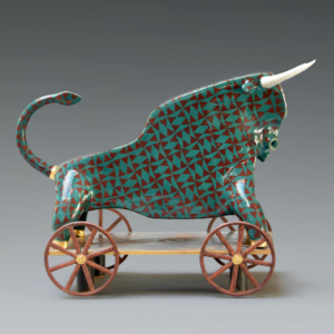 "Toro! Toro!" Ceramic, Gold Leaf, Iron and Brass Base. Hand built. 14" x 11' x 9"