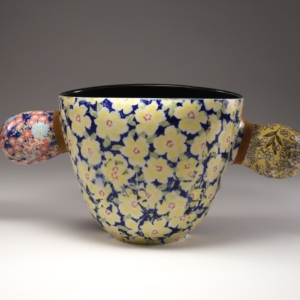 "Twelve" Vase (back). Porcelain, Underglaze, Glaze, Enamel, Flocking. 15" l x 6" w x 7" h