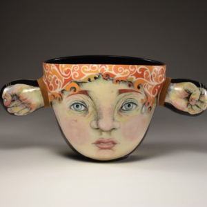 "Twelve" Vase. Porcelain, Underglaze, Glaze, Enamel, Flocking. 15" l x 6" w x 7" h