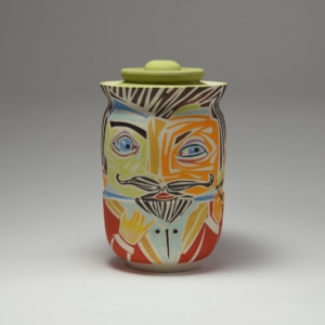 "Two Cigars Are Better Than One", porcelain container. Wheel thrown.  3.5 x 3.5 x 6 inches