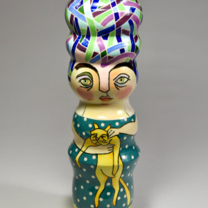 Woman with Cat Vase, 16 x 5 x 5 inches, Porcelain &copy;Julia Mulligan