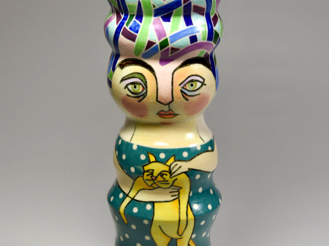 Woman with Cat Vase, 16 x 5 x 5 inches, Porcelain &copy;Julia Mulligan