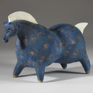 "Study of a Horse in Blue" Ceramic, gold leaf. Hand built. 13"l x 8"h x 5"w