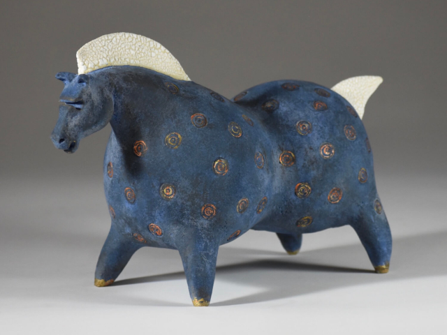 "Study of a Horse in Blue" Ceramic, gold leaf. 13"l x 8"h x 5"w