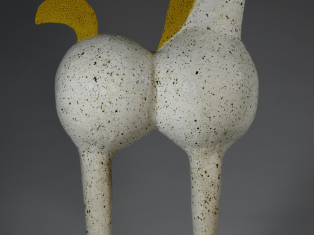 "Study of a Horse in Yellow and White" Ceramic, Iron base. 12"l x 5.5"w x 18"h