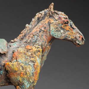 "War Horse" Stoneware, glaze, oil. 16.5 x 6 x 16 &copy; Julia Mulligan, Sold