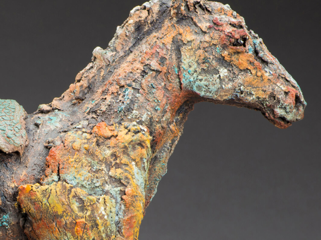 "War Horse" Stoneware, glaze, oil. 16.5 x 6 x 16 © Julia Mulligan, Sold