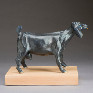 "Goat Indigo" Porcelain. 11 x 7 x 9.5 inches &copy;Julia Mulligan. Hand Built. Sold, Coors Western Art Show and Sale