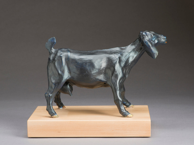 "Goat Indigo" Porcelain. 11 x 7 x 9.5 inches ©Julia Mulligan. Sold, Coors Western Art Show and Sale