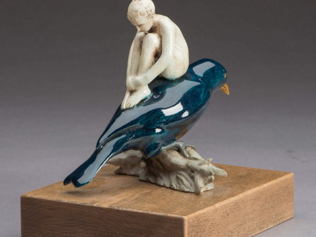 "I Wish I Had a Bird I Could Fly Away On" Porcelain. 7 x 5.5 x 7.5 inches. ©Julia Mulligan. Private Collection.