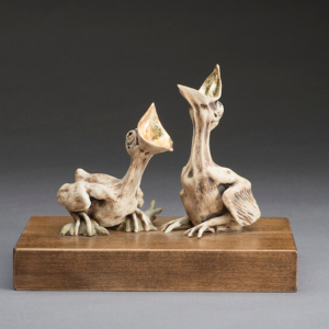 "Need". Stoneware, Gold Leaf. 8 x 5 x 7 inches. Hand Built. &copy;Julia Mulligan