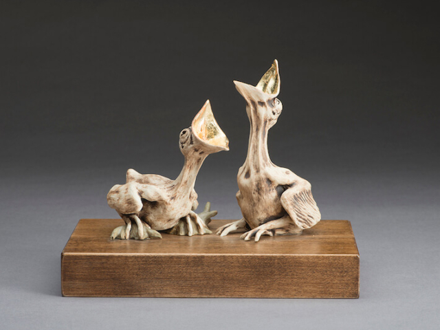 "Need". Stoneware, Gold Leaf. 8 x 5 x 7 inches ©Julia Mulligan