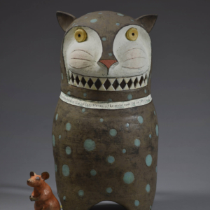 "No Hugs Please" with "Little Rat" (who insisted on being in the photo).  Ceramic and Porcelain.  18 x 9 x 14 inches (cat)