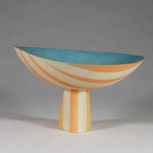 Orange Stripe Footed Bowl. Porcelain, hand built. Private Collection