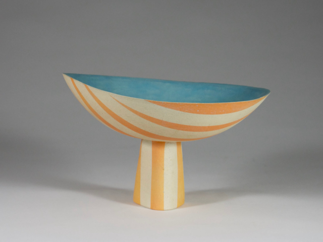 Orange Stripe Footed Bowl. Porcelain, hand built. Private Collection