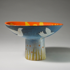 Footed Bird Bowl. Ceramic, hand built. Private Collection