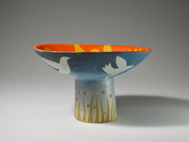 Footed Bird Bowl. Ceramic, hand built. Private Collection