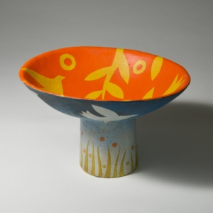 Footed Bird Bowl. Ceramic, hand built. Private Collection