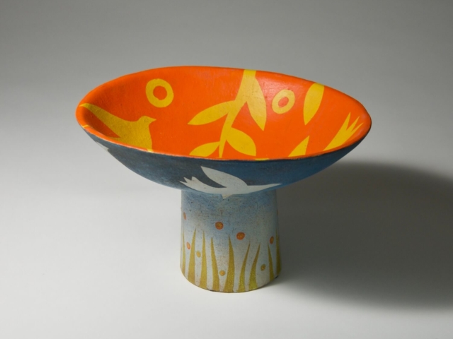 Footed Bird Bowl. Ceramic, hand built.