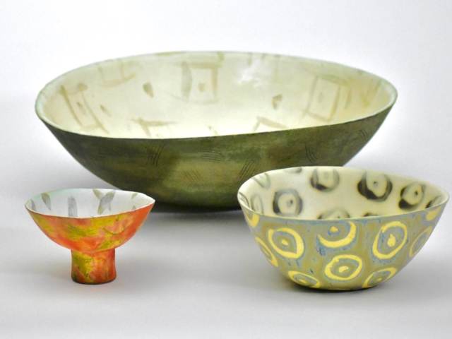 Three Bowls. Ceramic, hand built.