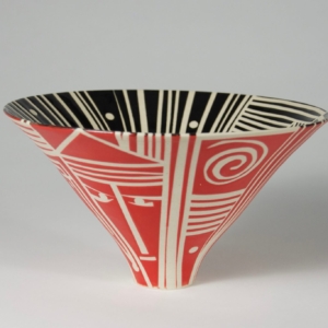 Black and Red Bowl, Porcelain. Wheel Thrown. 7.5 x 7.5 x 4.25 inches