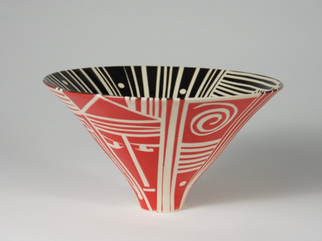 Black and Red Bowl, Thrown Porcelain