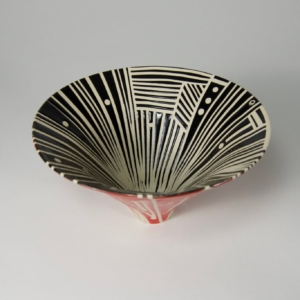 Black and Red Bowl, Porcelain. Wheel Thrown. 7.5 x 7.5 x 4.25 inches