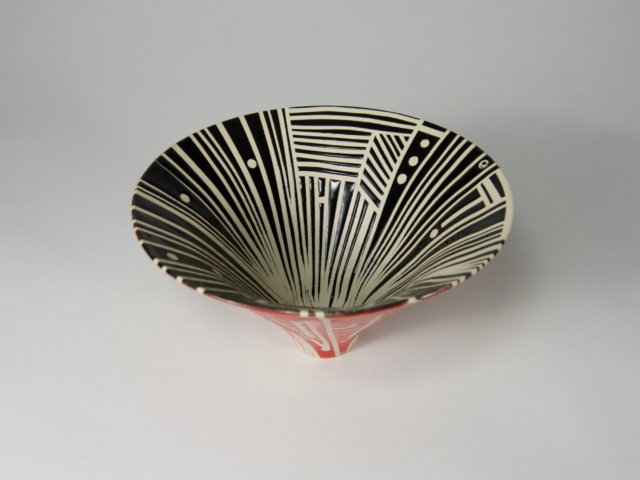 Black and Red Bowl, Thrown Porcelain