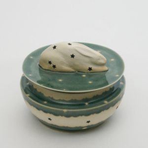 Rabbit Box, porcelain. Wheel thrown with hand built rabbit. 4.5 x 4.5 x 3.5 inches
