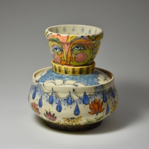 "Sunshine on a Rainy Day" Teapot, Lid, and Cup. Wheel thrown. &copy;Julia Mulligan
