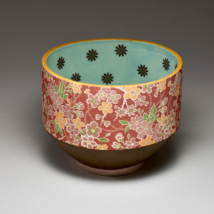 Small Flowered Bowl.  Porcelain, tissue transfer, decals, enamel, glaze.