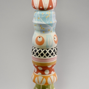 Large Geo Vase. 6 x 6 x 22.5 inches, porcelain, underglaze, glaze