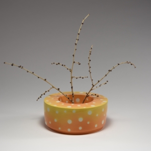 Polka Dot Double Walled Vase.  Porcelain, Underglaze, Glaze. 7.5 x 7.5 x3.5 inches