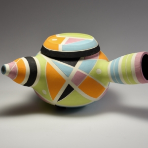 Geo Teapot. 9 x 6 x 6 inches.  Porcelain, Glaze, Underglaze.