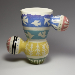 Spring Summer Vase.  4 x 8 x 6 inches. Porcelain, Underglaze, Glaze