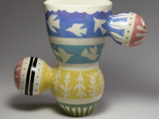 Spring Summer Vase.  4 x 8 x 6 inches. Porcelain, Underglaze, Glaze