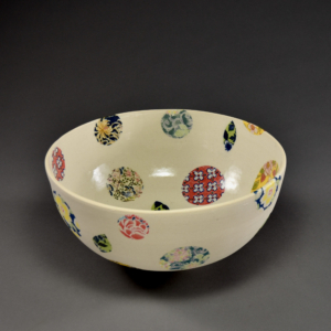 "Garden Party Bowl" Porcelain, Underglaze, Glaze. 10.5 x 5 inches. &copy;Julia Mulligan