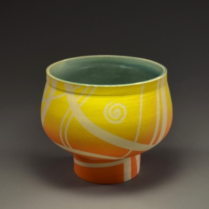 "Sunrise" Container, 5.5 x 7 inches. Porcelain, Underglaze. &copy;Julia Mulligan