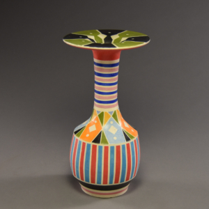 Jester Vase. Porcelain, Glaze, Underglaze. 10.5 x 5.5 x 5.5 inches. &copy;Julia Mulligan