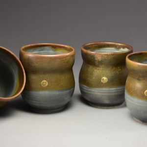 Small Gold Luster Cups.  Porcelain, Glaze, Gold Luster.  4 x 3 x 3 inches.  &copy;Julia Mulligan