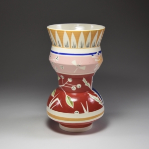 "Dandelion Vase" (side b). Porcelain, Underglaze, Glaze. 5 x 5 x 9 inches
