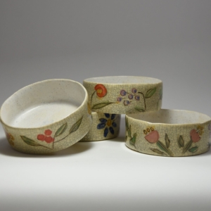 Four Cereal Bowls, ceramic. Hand Built. 4 x 4 x 1.5 (approx)
