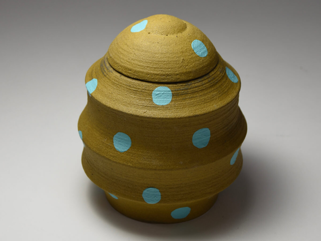 "Spotty" Ceramic, glaze, oil. 5 x 4 x 4