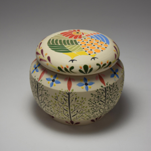 Hen in the Woods. Container. Porcelain, glaze. 4 x 5 x 5 inches, Sold