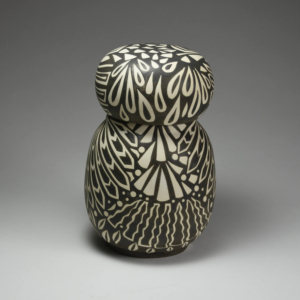 Owl Jar, back.  Porcelain, wheel thrown. 5 x 5 x 7.5, inches, Sold