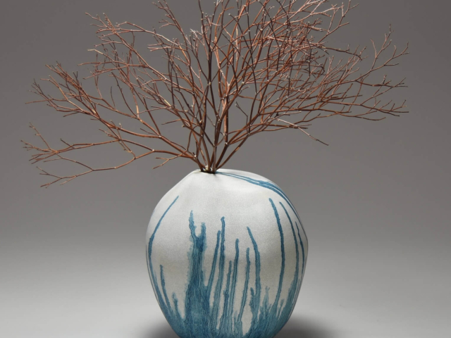 "Water Vase" Porcelain, glaze, oil. 5.5 x 5.5 x 6 inches.