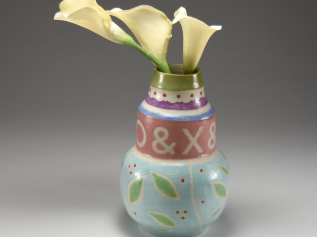 "X's &amp; O's".  Porcelain, underglaze, glaze